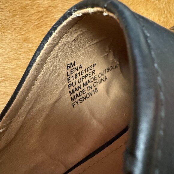 Esprit Black Peep Toe Mules Size 8M Chunky Block Heel Slide Sandals Faux Leather - Picture 6 of 7